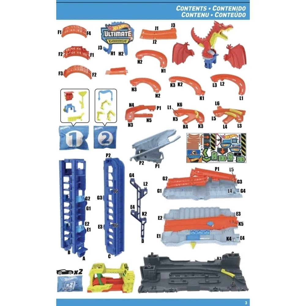 Hot Wheels Ultimate Garage Dragon Body and Wheel Assembly Replacement Part Piece
